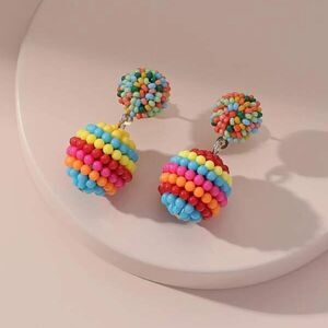 5/$25 Multi Color Mismatch Beaded Ball Statement Earrings Rainbow Earrin…